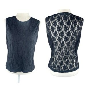 Black Lace Tank Womens Size Large Vintage Y2K 2000s Fairy Grunge Whimsigoth